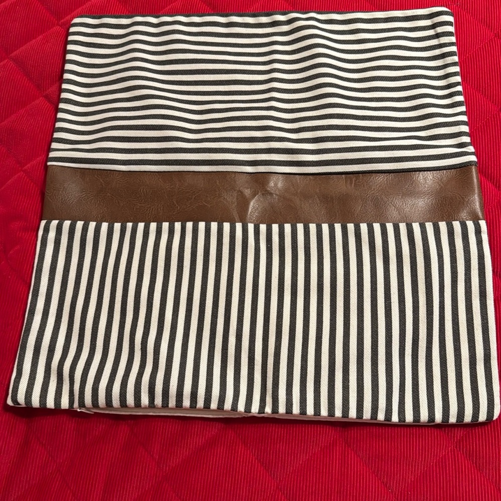 Pillow Cover Striped Denim Leather Like Custom